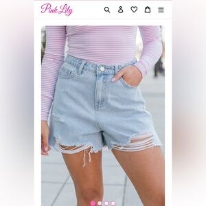NOWT Pink Lily Light Wash Denim Jean Shorts